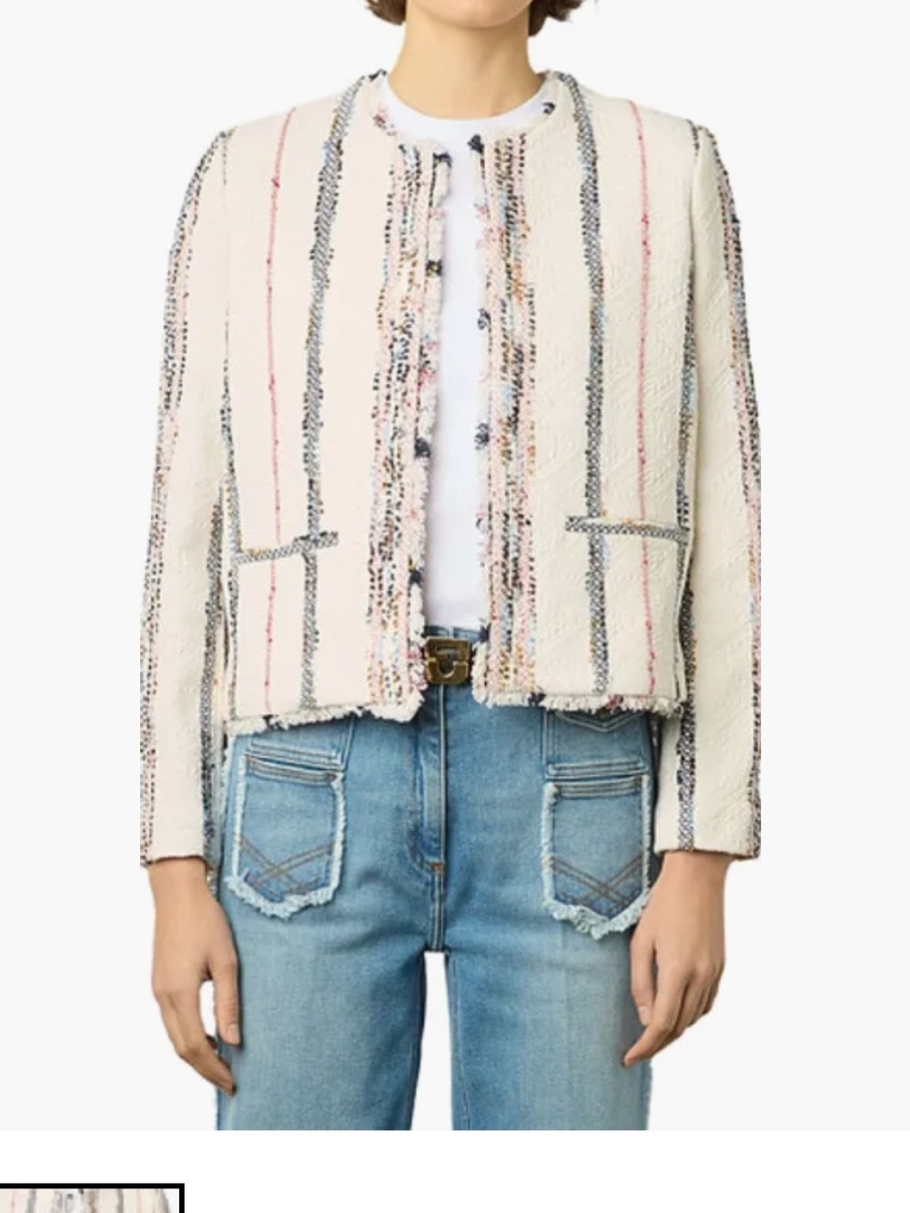Gerard Darel Bonnie Cream Tweed Blazer with Multicolor Stripes